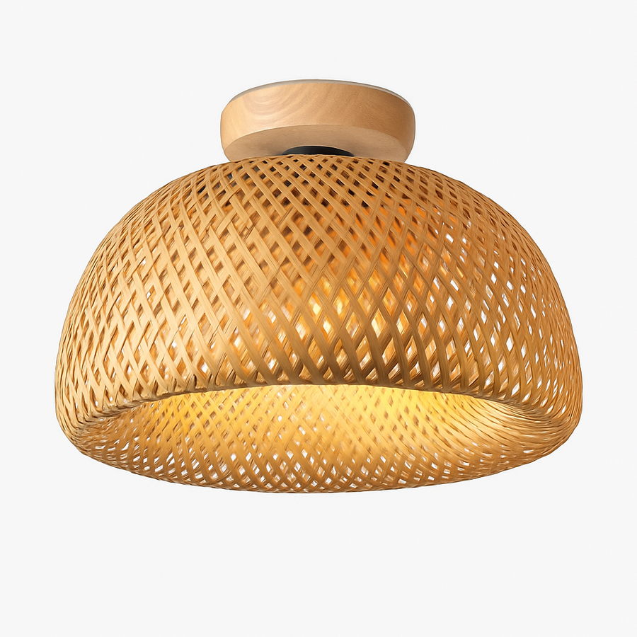 Plafonnier moderne ronde en bambou naturel Solferino
