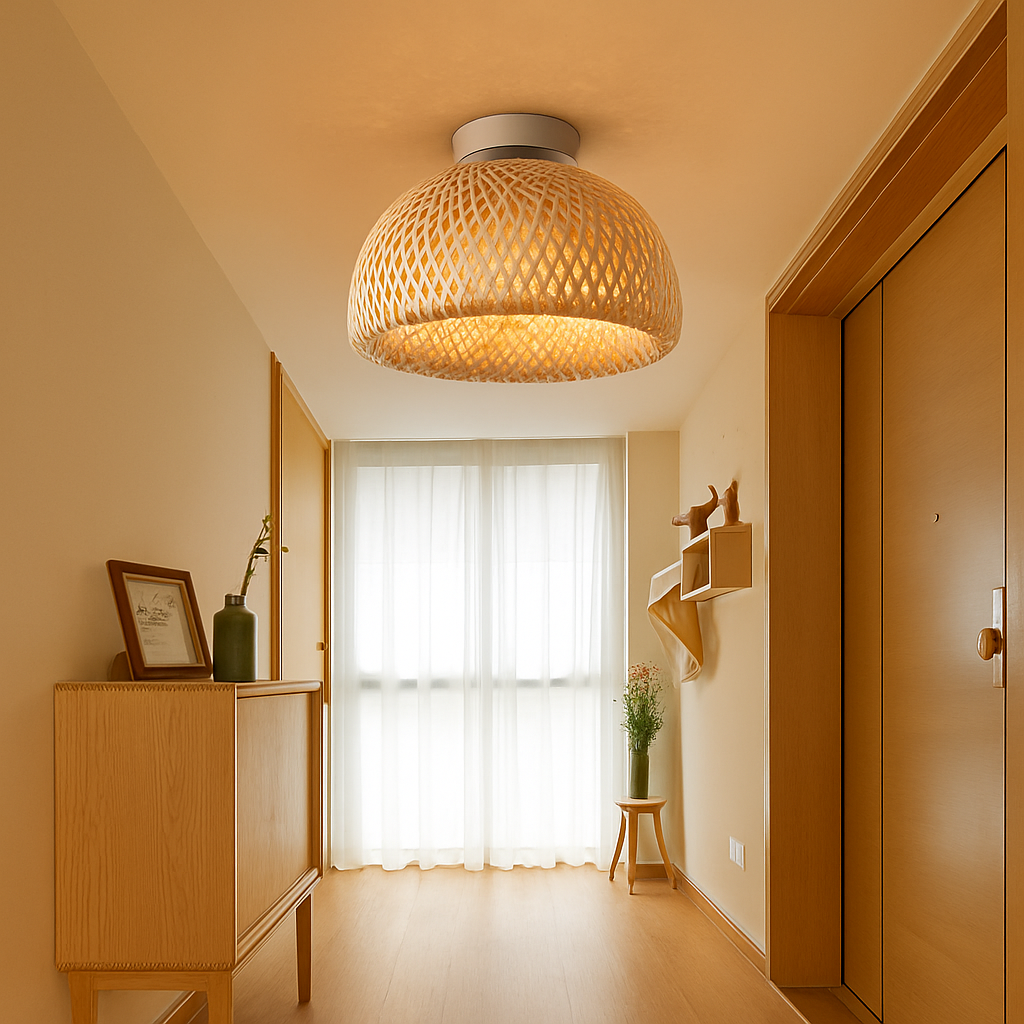 Plafonnier moderne ronde en bambou naturel Solferino