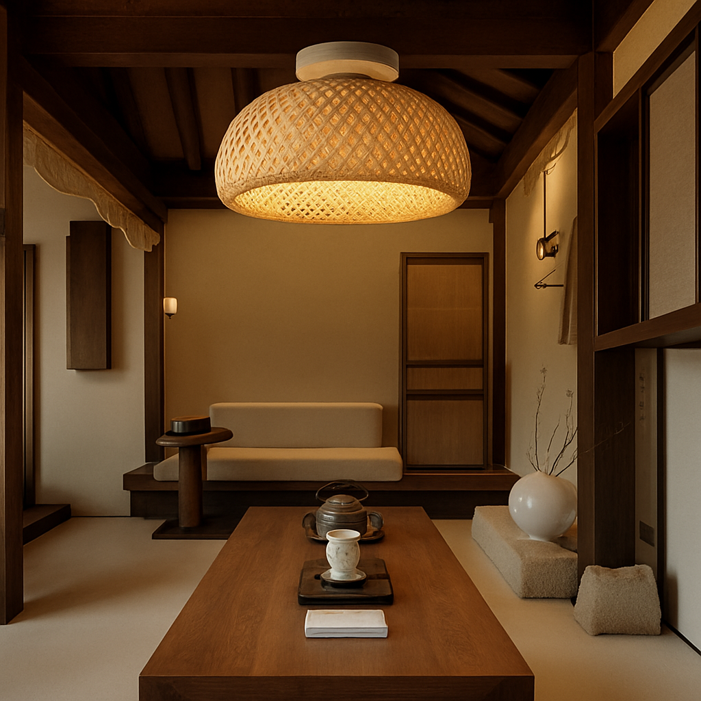 Plafonnier moderne ronde en bambou naturel Solferino