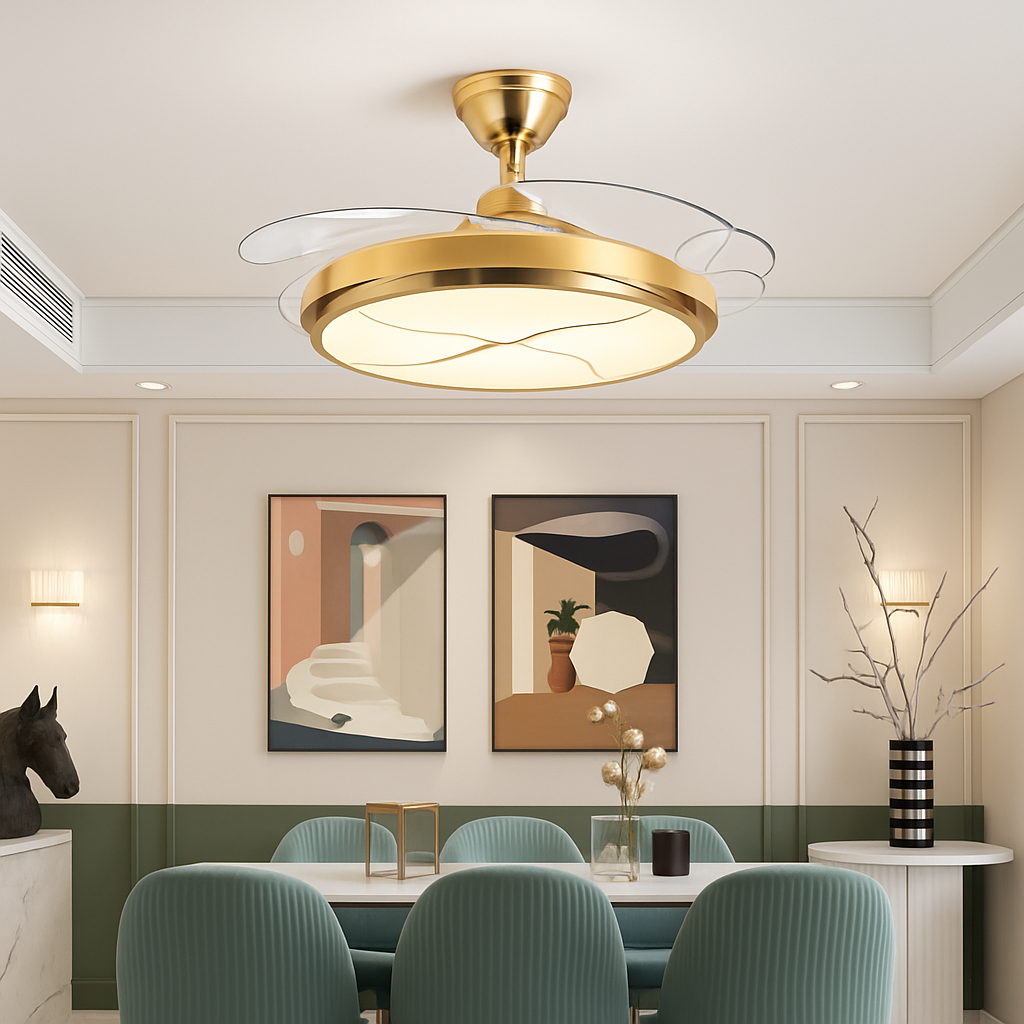 plafonnier moderne silencieux avec lumière intégrée et ventilateur