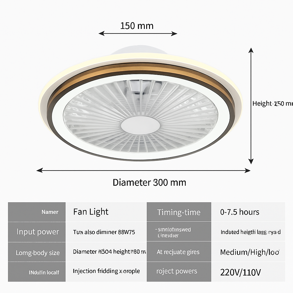 plafonnier moderne silencieux avec ventilateur et lumière télécommandé