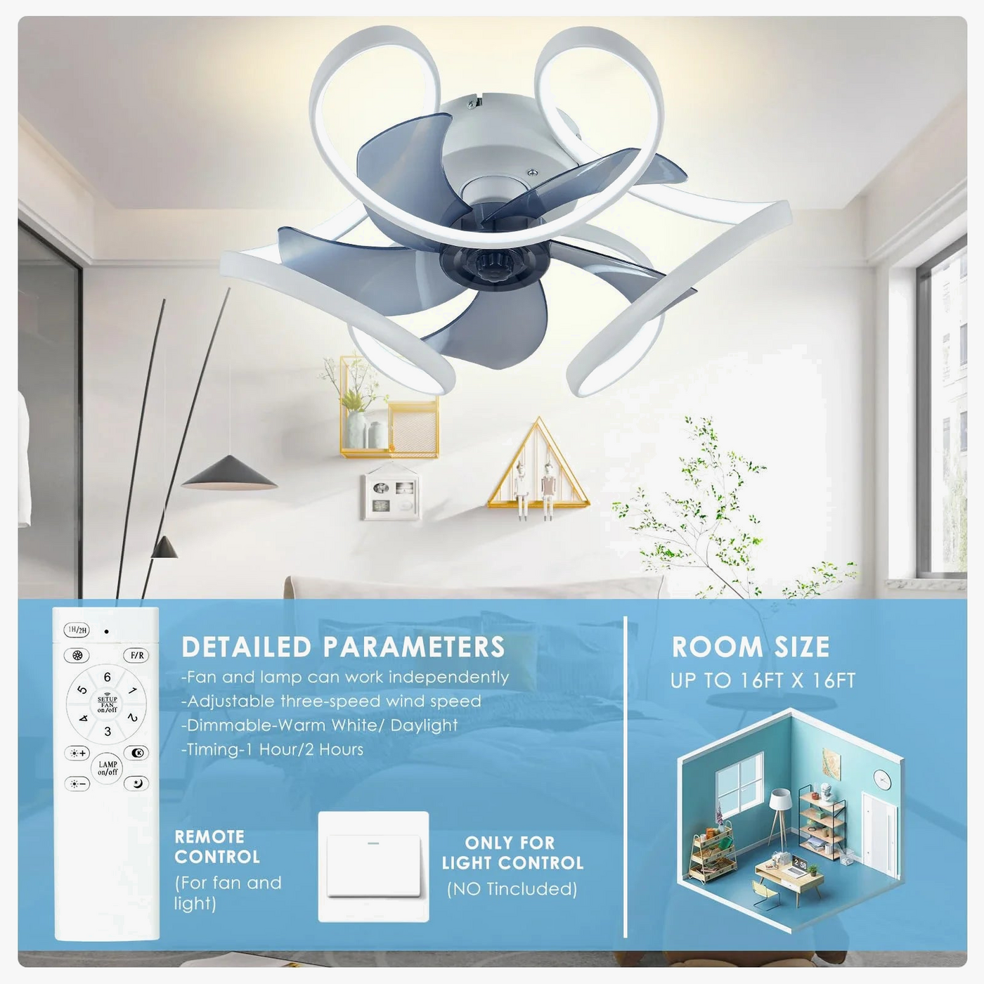 plafonnier moderne silencieux à led avec télécommande et lumière colorée