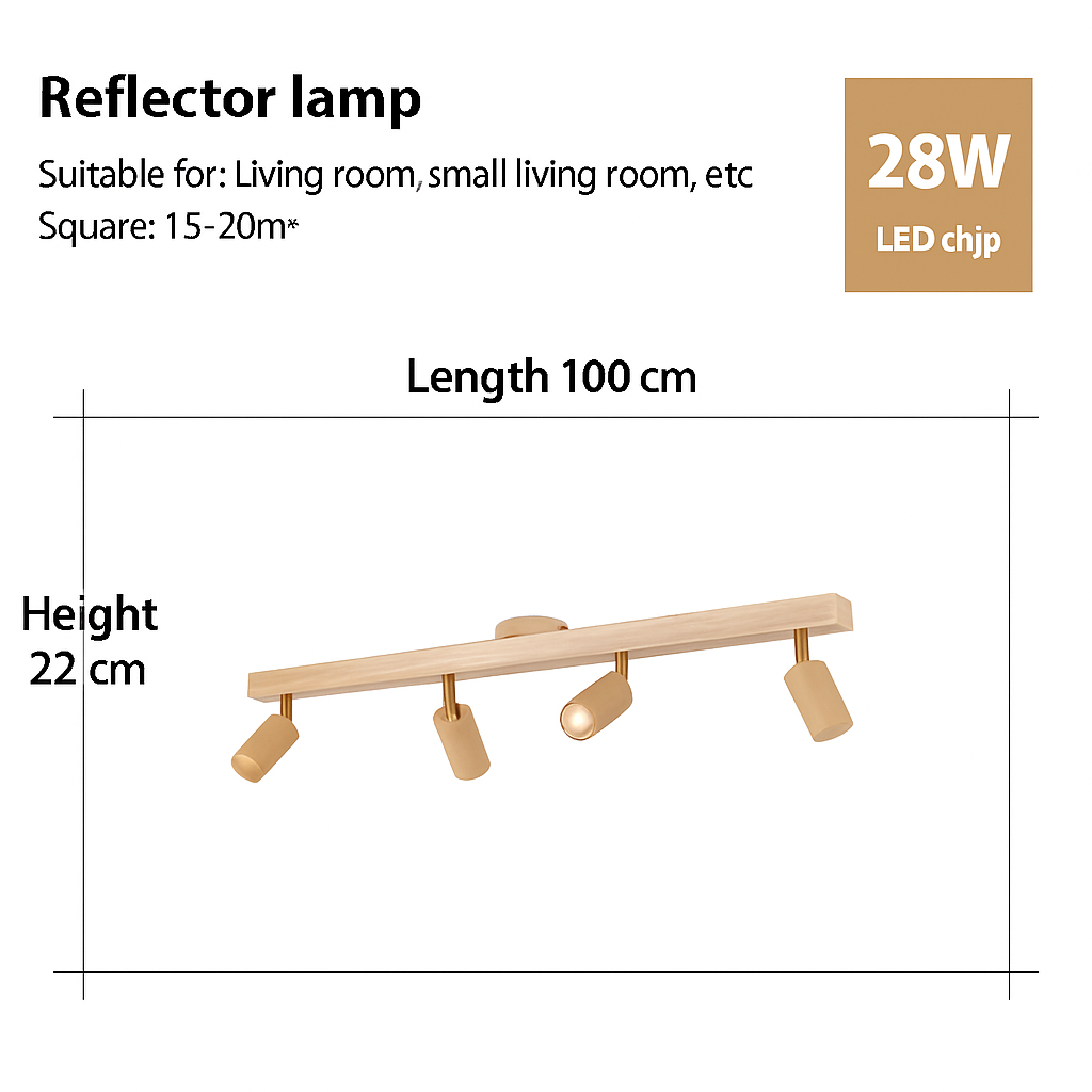 plafonnier nordique en bois avec projecteur rotatif réglable