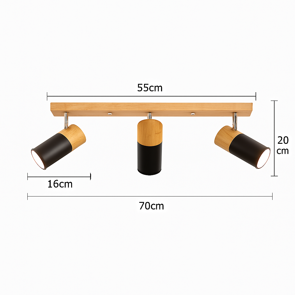 plafonnier nordique en bois avec projecteur rotatif réglable
