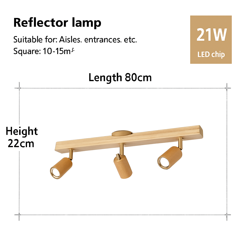 plafonnier nordique en bois avec projecteur rotatif réglable