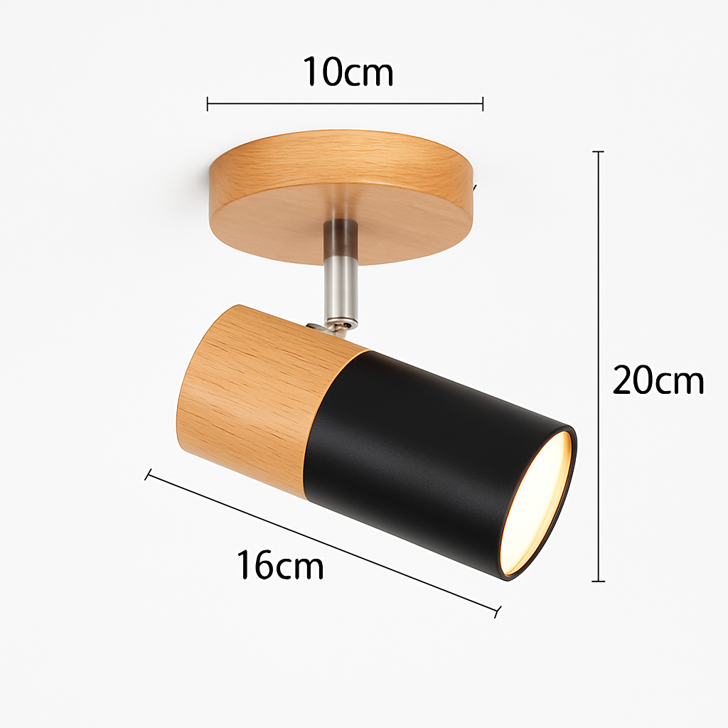 plafonnier nordique en bois avec projecteur rotatif réglable