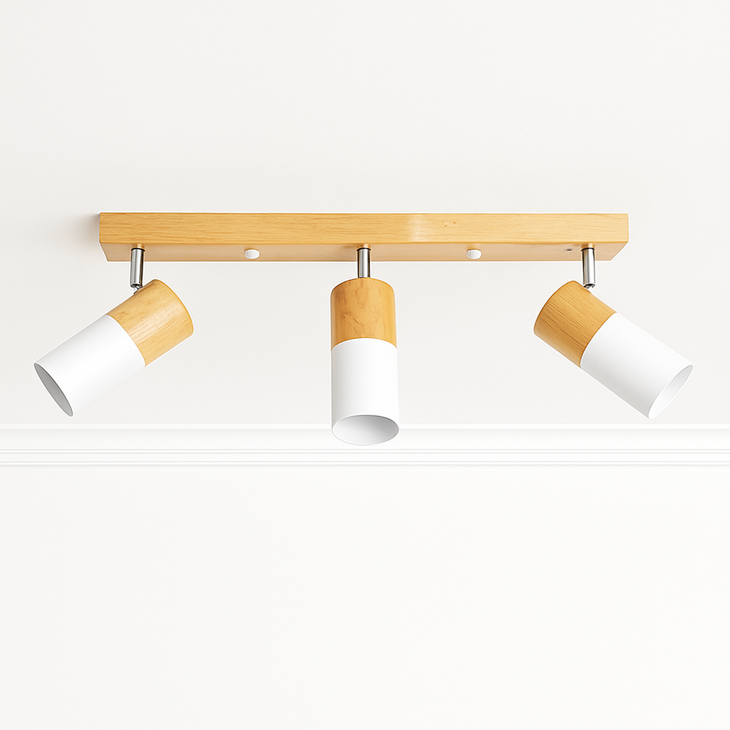 plafonnier nordique en bois avec projecteur rotatif réglable