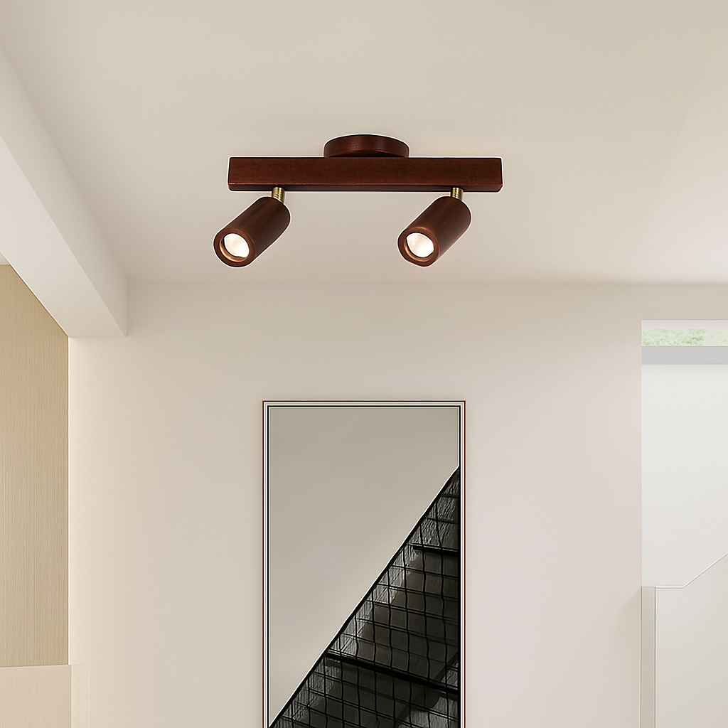 plafonnier nordique en bois avec projecteur rotatif réglable
