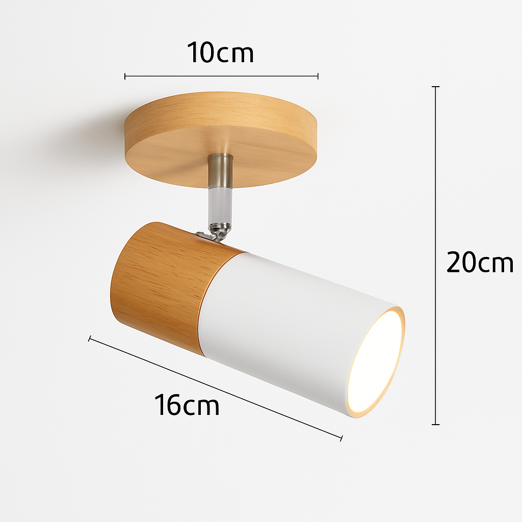plafonnier nordique en bois avec projecteur rotatif réglable