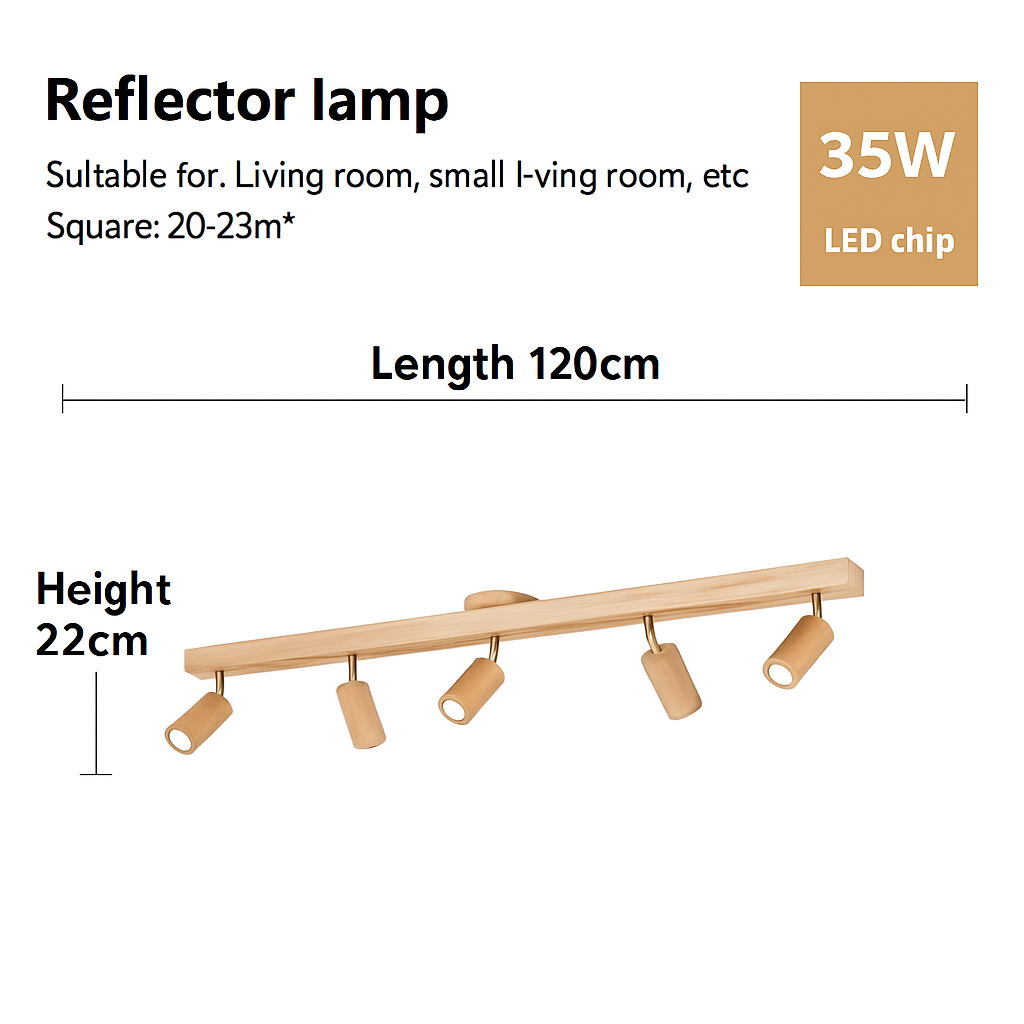 plafonnier nordique en bois avec projecteur rotatif réglable