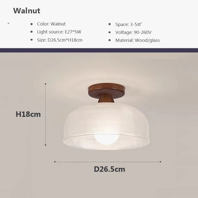 Plafonnier nordique en bois lampe en verre dépoli salon allée chambre vestiaire balcon couloir lampes et lanternes
