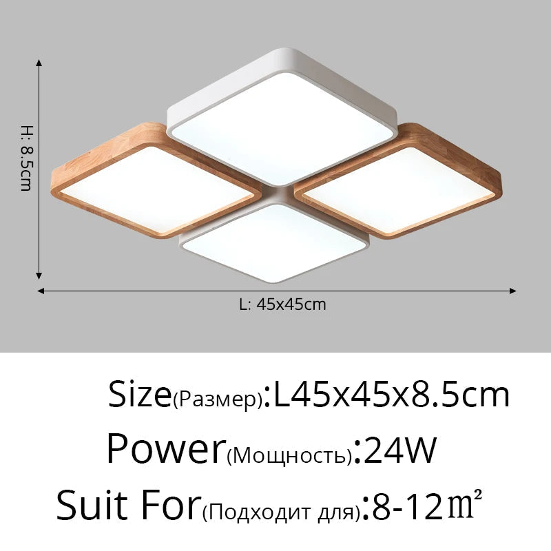 plafonnier nordique encastré rectangle led bois macaron