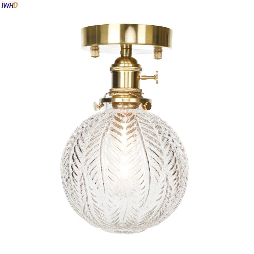 plafonnier nordique style cuivre avec abat-jour en verre