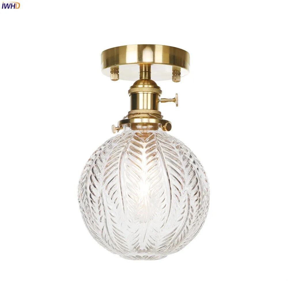 plafonnier nordique style cuivre avec abat-jour en verre