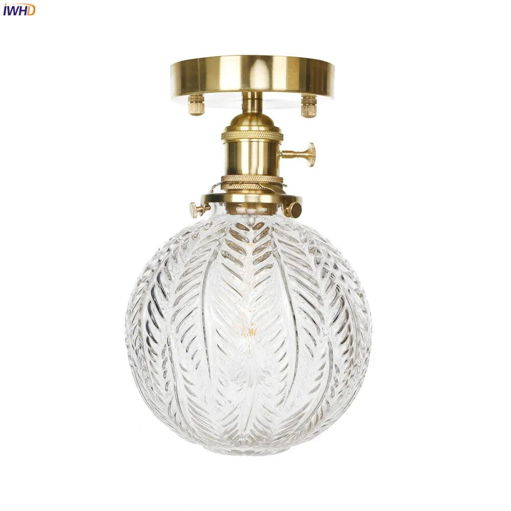 plafonnier nordique style cuivre avec abat-jour en verre