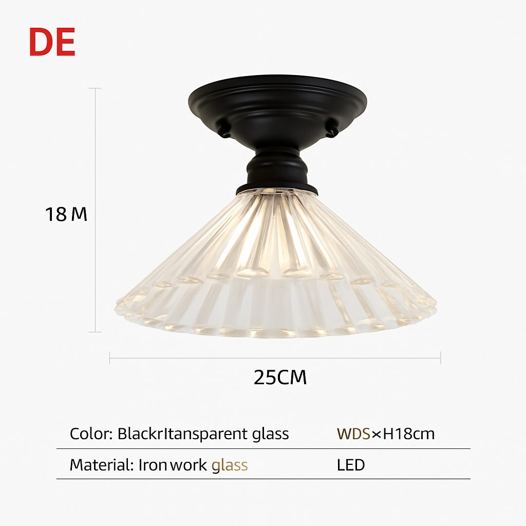 plafonnier rétro américain avec couvercle en verre pour décoration créative
