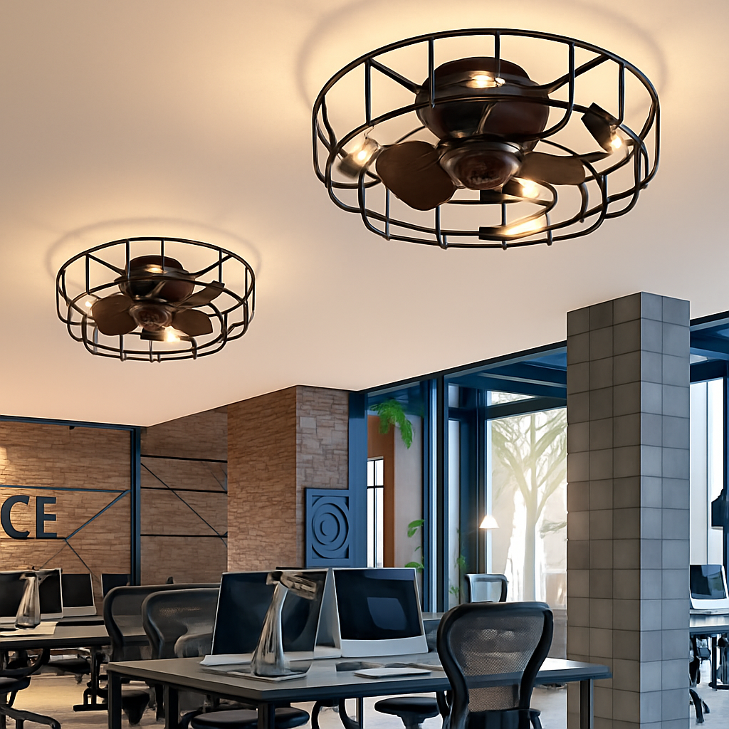 plafonnier rétro avec ventilateur et lumière design moderne