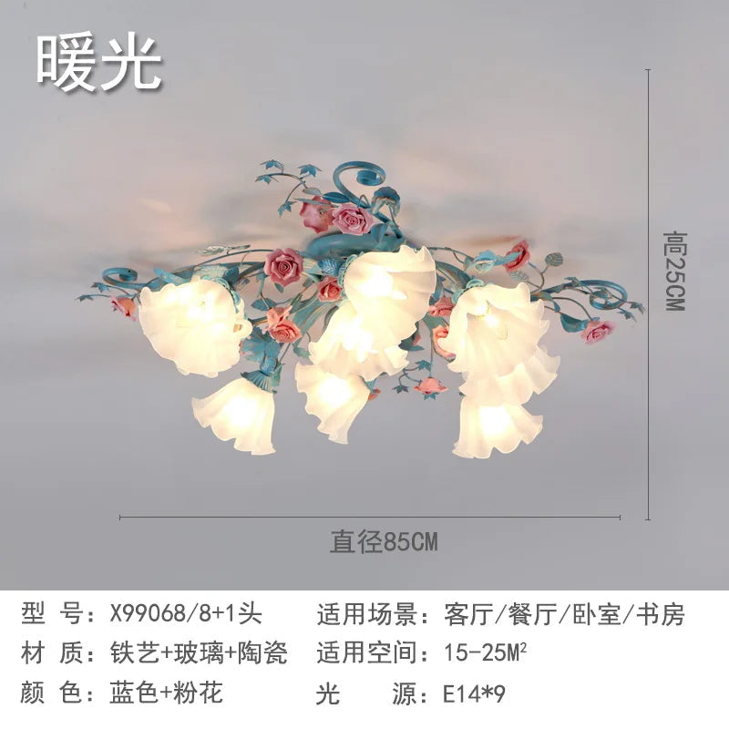 plafonnier rétro en céramique fleurs et plantes lumineuses