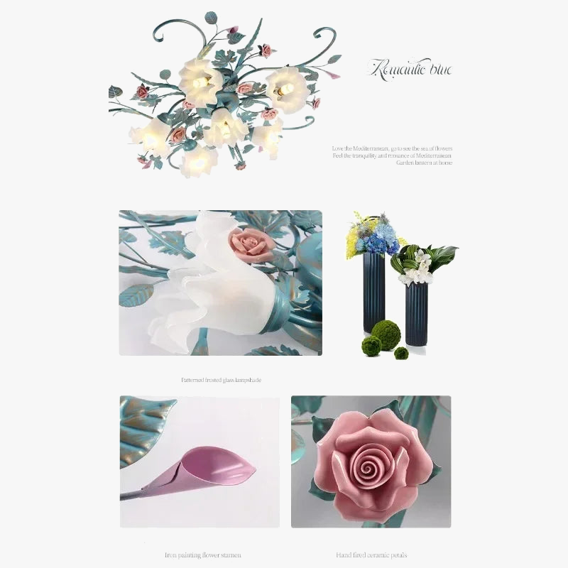 plafonnier romantique style pastoral en fleurs et herbes