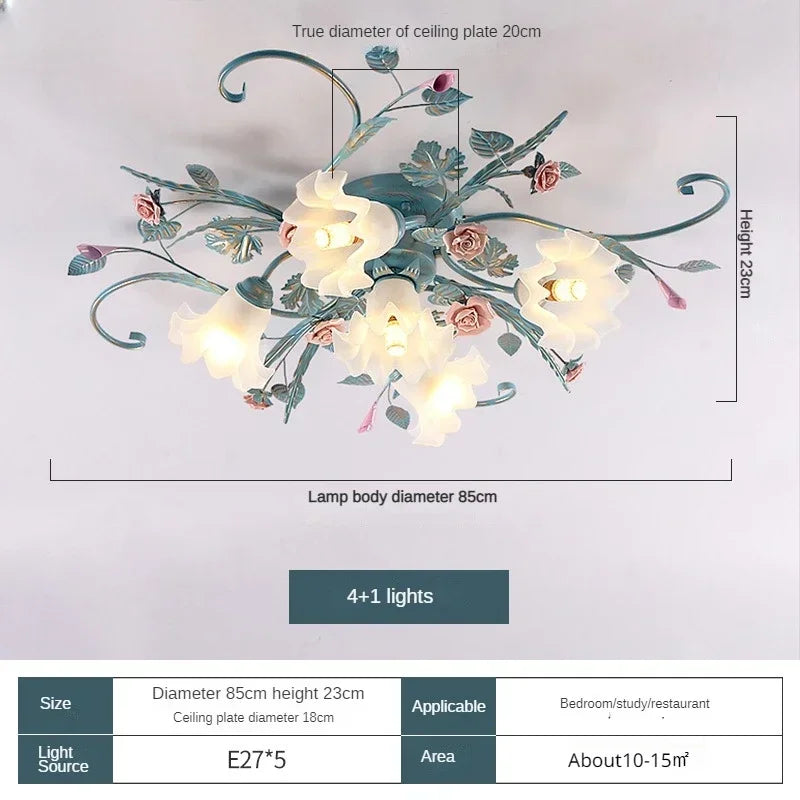 plafonnier romantique style pastoral en fleurs et herbes