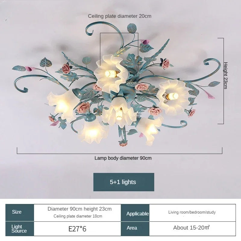 plafonnier romantique style pastoral en fleurs et herbes