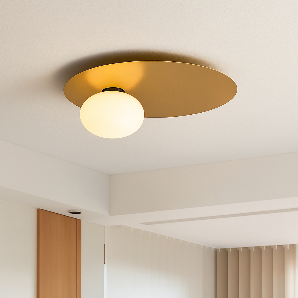 plafonnier rond en métal moderne avec ampoule en verre blanc