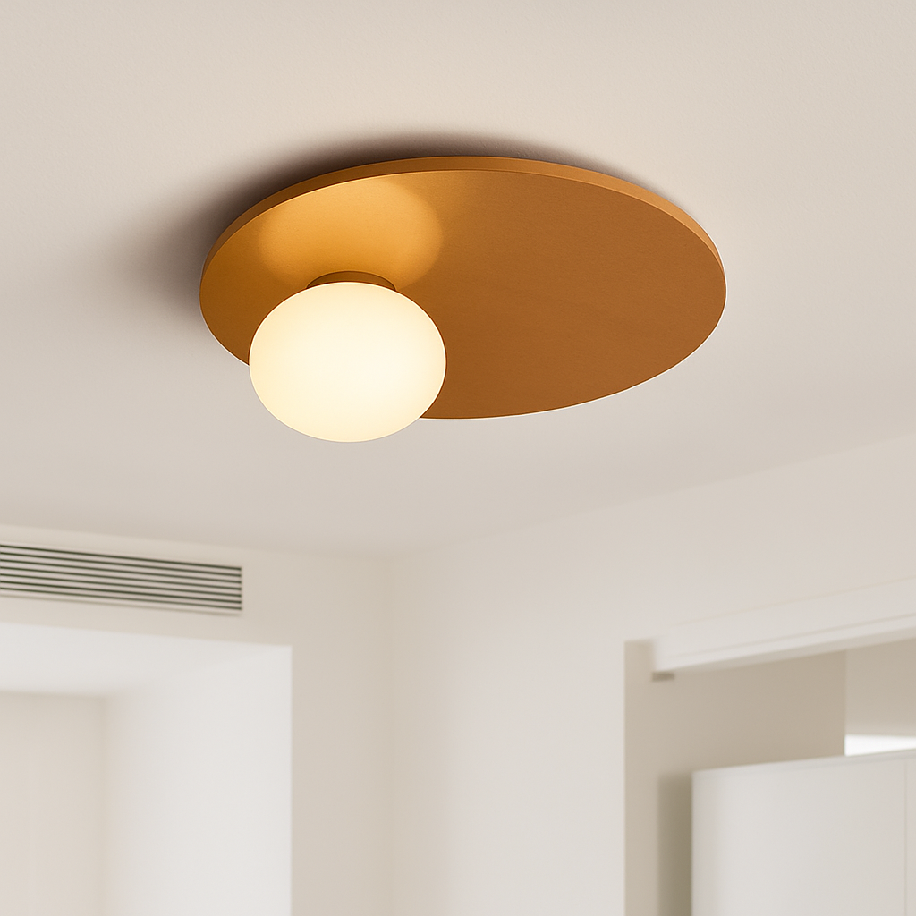 plafonnier rond en métal moderne avec ampoule en verre blanc