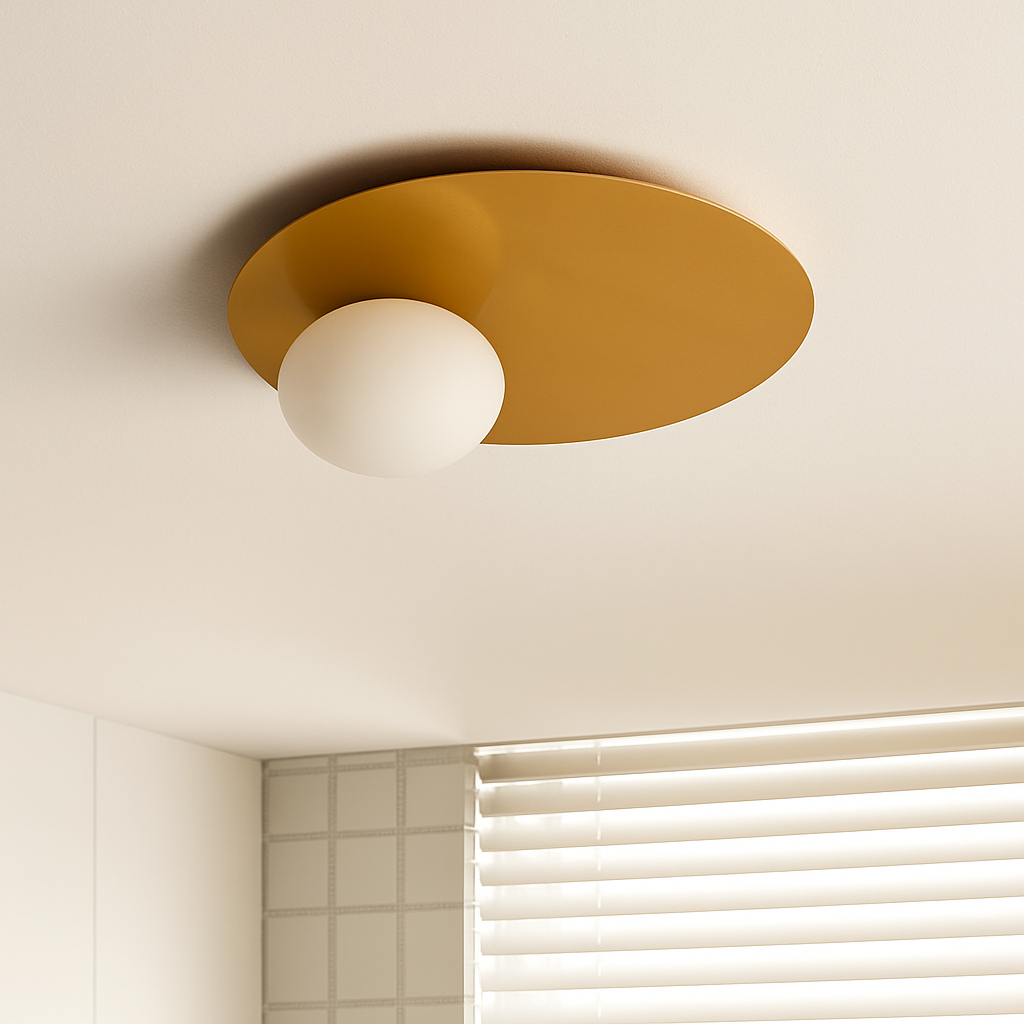 plafonnier rond en métal moderne avec ampoule en verre blanc