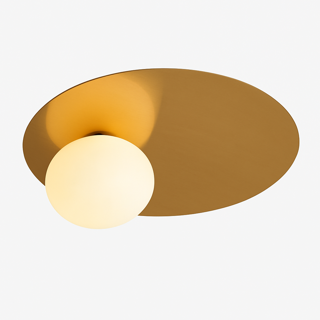 plafonnier rond en métal moderne avec ampoule en verre blanc