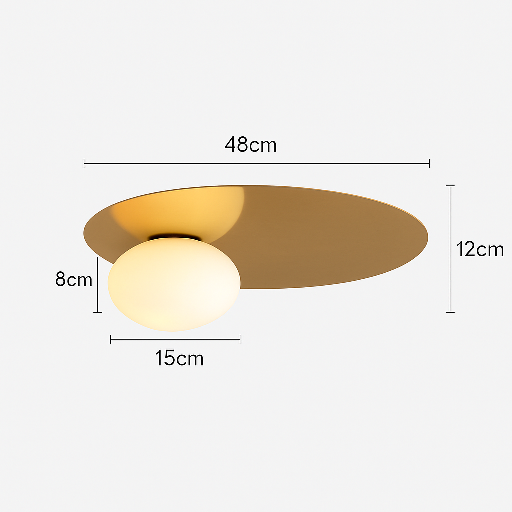 plafonnier rond en métal moderne avec ampoule en verre blanc