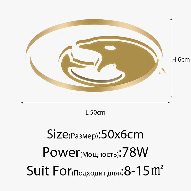 plafonnier rond en or avec télécommande pour intérieur