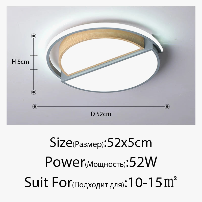 plafonnier rond minimaliste moderne en bois avec lampes led
