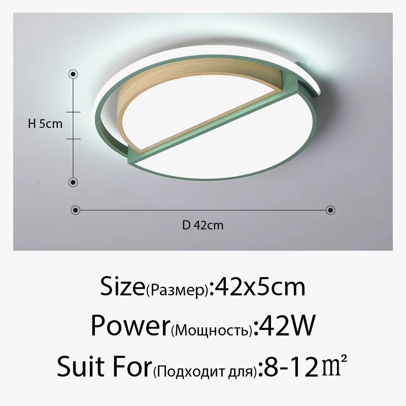 plafonnier rond minimaliste moderne en bois avec lampes led