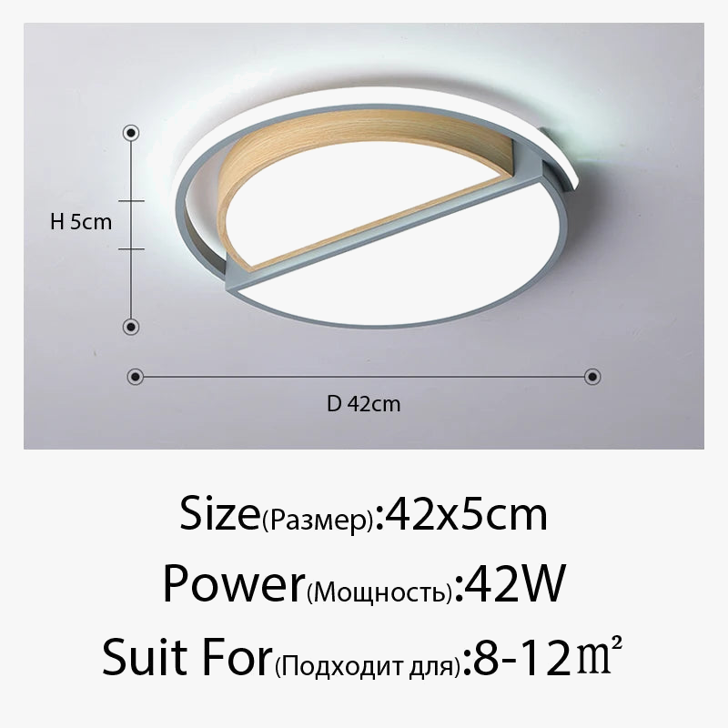 plafonnier rond minimaliste moderne en bois avec lampes led