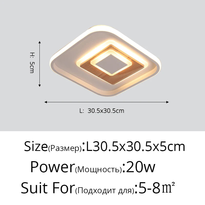plafonnier rond moderne en bois véritable avec leds décoratives