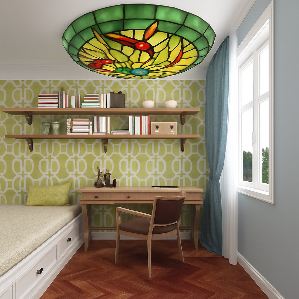 Plafonnier rond ultra-mince balcon couloir lampe de chambre à coucher pour enfants propriétaire Tiffany vitrail éclairage de décoration de la maison