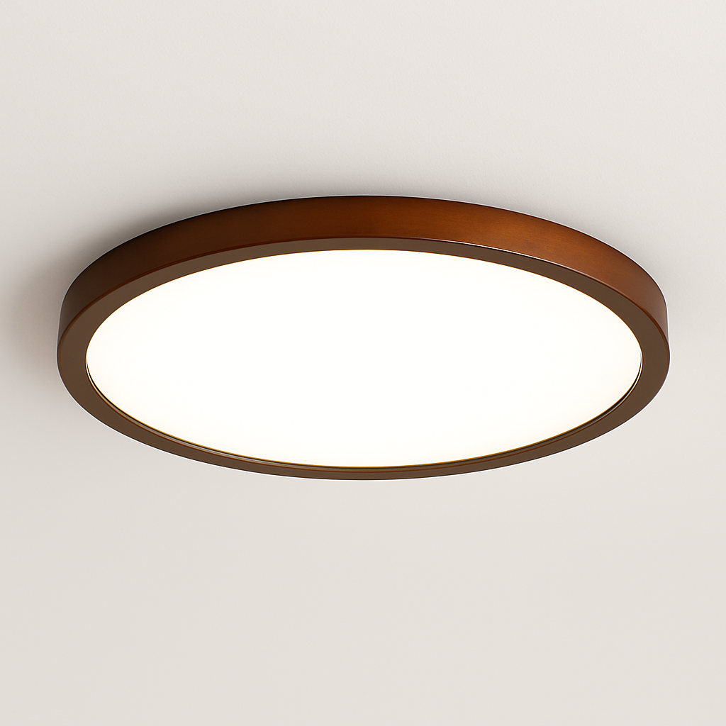plafonnier rond ultra mince en noyer pour un éclairage moderne