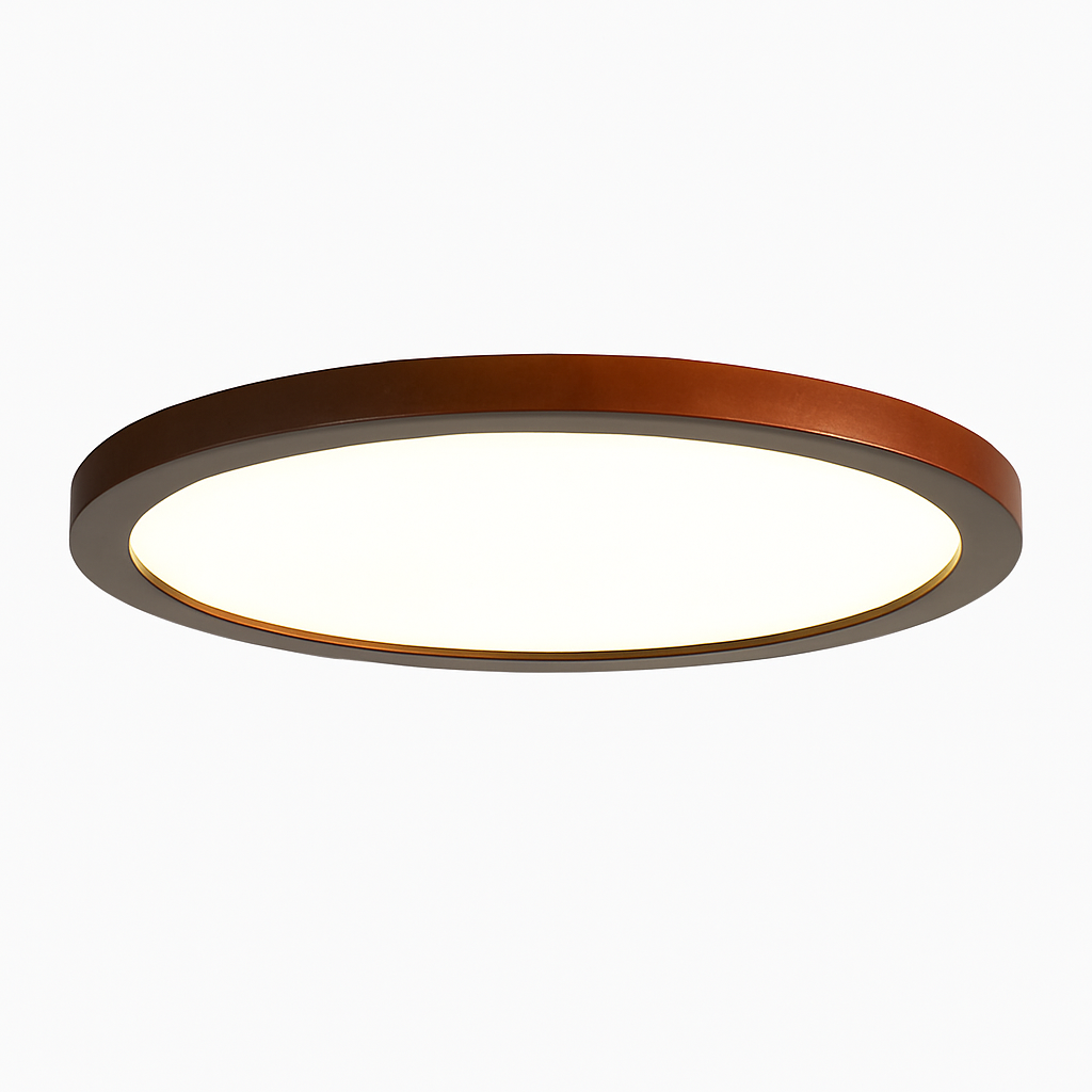 plafonnier rond ultra mince en noyer pour un éclairage moderne
