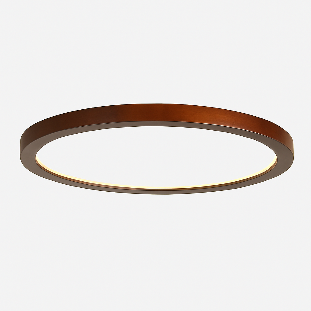 plafonnier rond ultra mince en noyer pour un éclairage moderne
