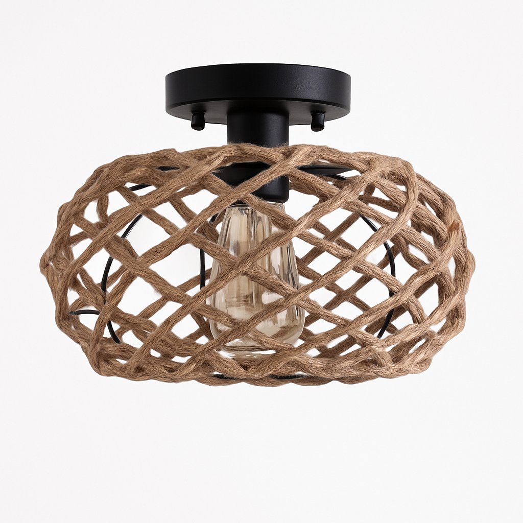 plafonnier rustique industriel tissé en corde de chanvre