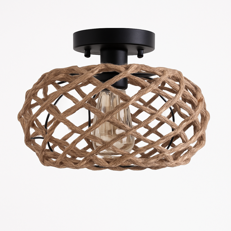 plafonnier rustique industriel tissé en corde de chanvre