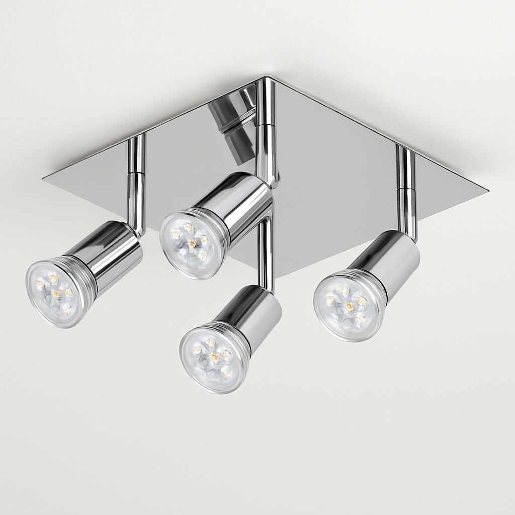 Plafonnier à spots LED dirigeables chromé Satin