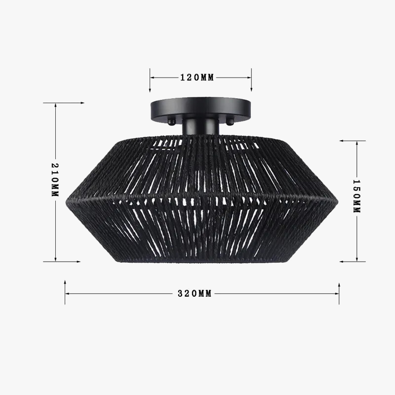 Plafonnier tissé de vigne rétro noir lampe tissée couloir silencieux chambre plafonnier tissé de vigne