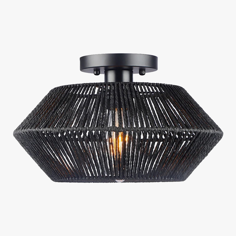 Plafonnier tissé de vigne rétro noir lampe tissée couloir silencieux chambre plafonnier tissé de vigne