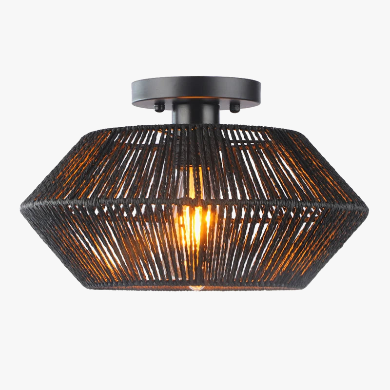 Plafonnier tissé de vigne rétro noir lampe tissée couloir silencieux chambre plafonnier tissé de vigne