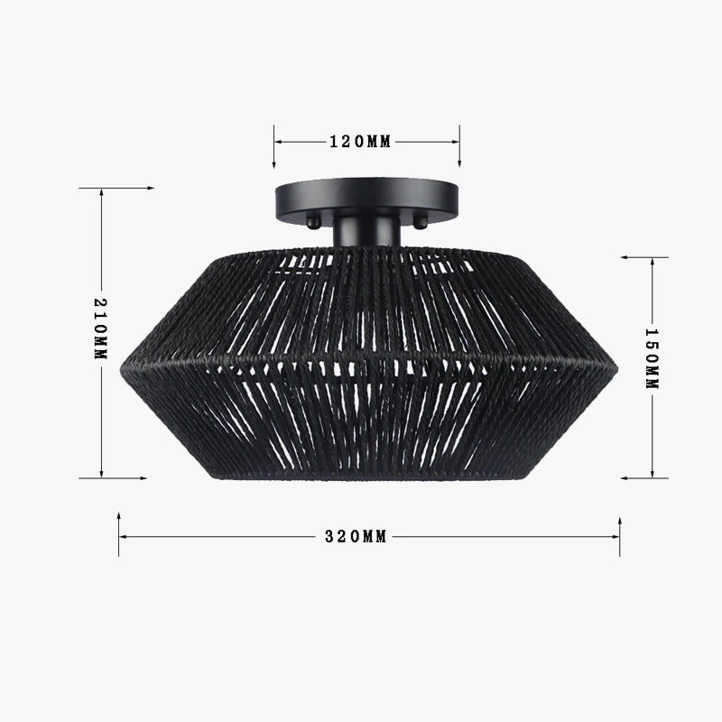 Plafonnier tissé de vigne rétro noir lampe tissée couloir silencieux chambre plafonnier tissé de vigne