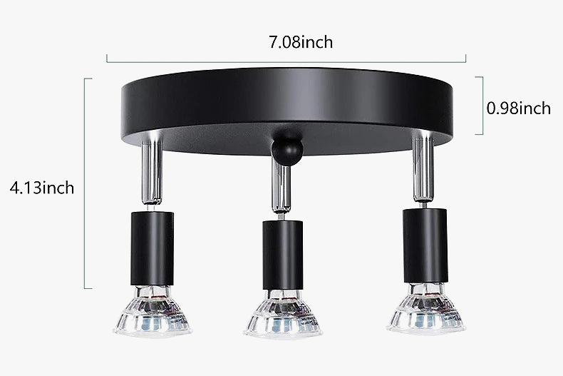 Plafonnier triple spot chrome noir brillant gu10