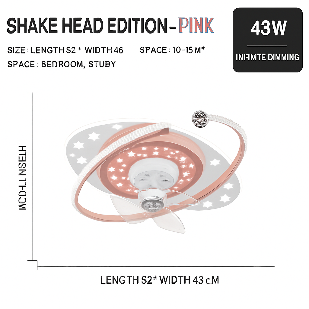 Plafonnier ventilateur de plafond à tête secouante 360 degrés led silencieux