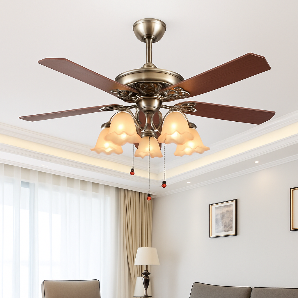 plafonnier ventilateur en bois rétro avec lumière et télécommande