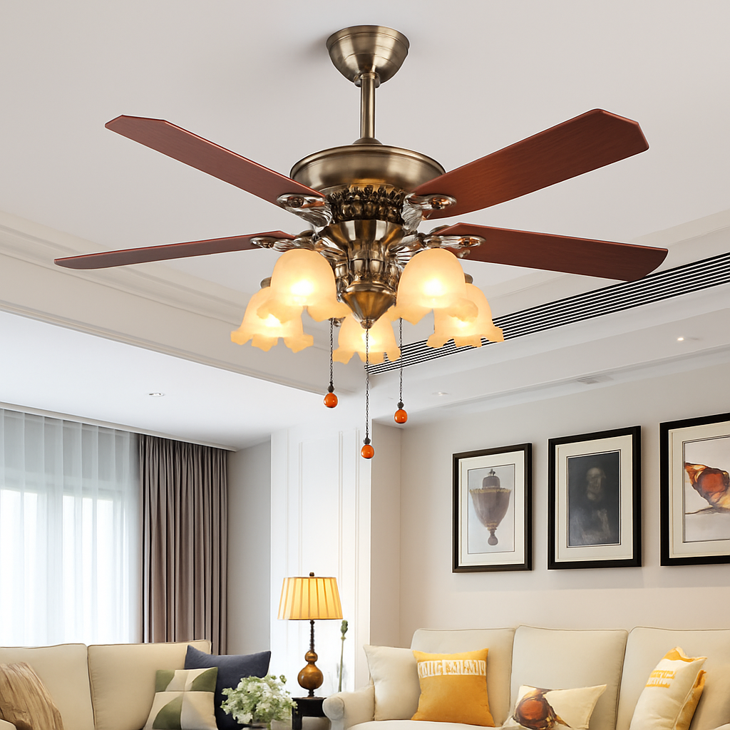 plafonnier ventilateur en bois rétro avec lumière et télécommande